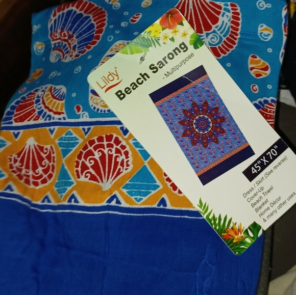 SEASHELLS TROPICAL PRINT FULL SIZE SARONG W/ FRING - Picture 2 of 3